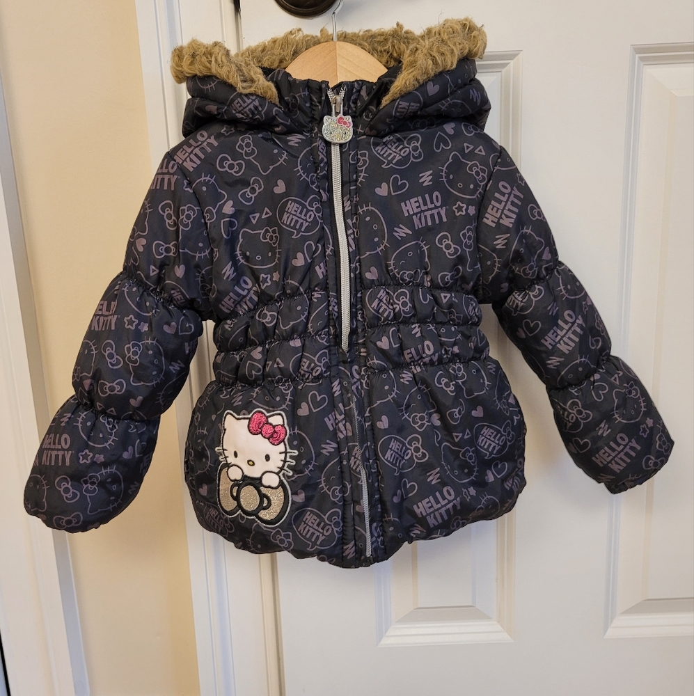 Hello Kitty Black Puffer Jacket with Tan Accents